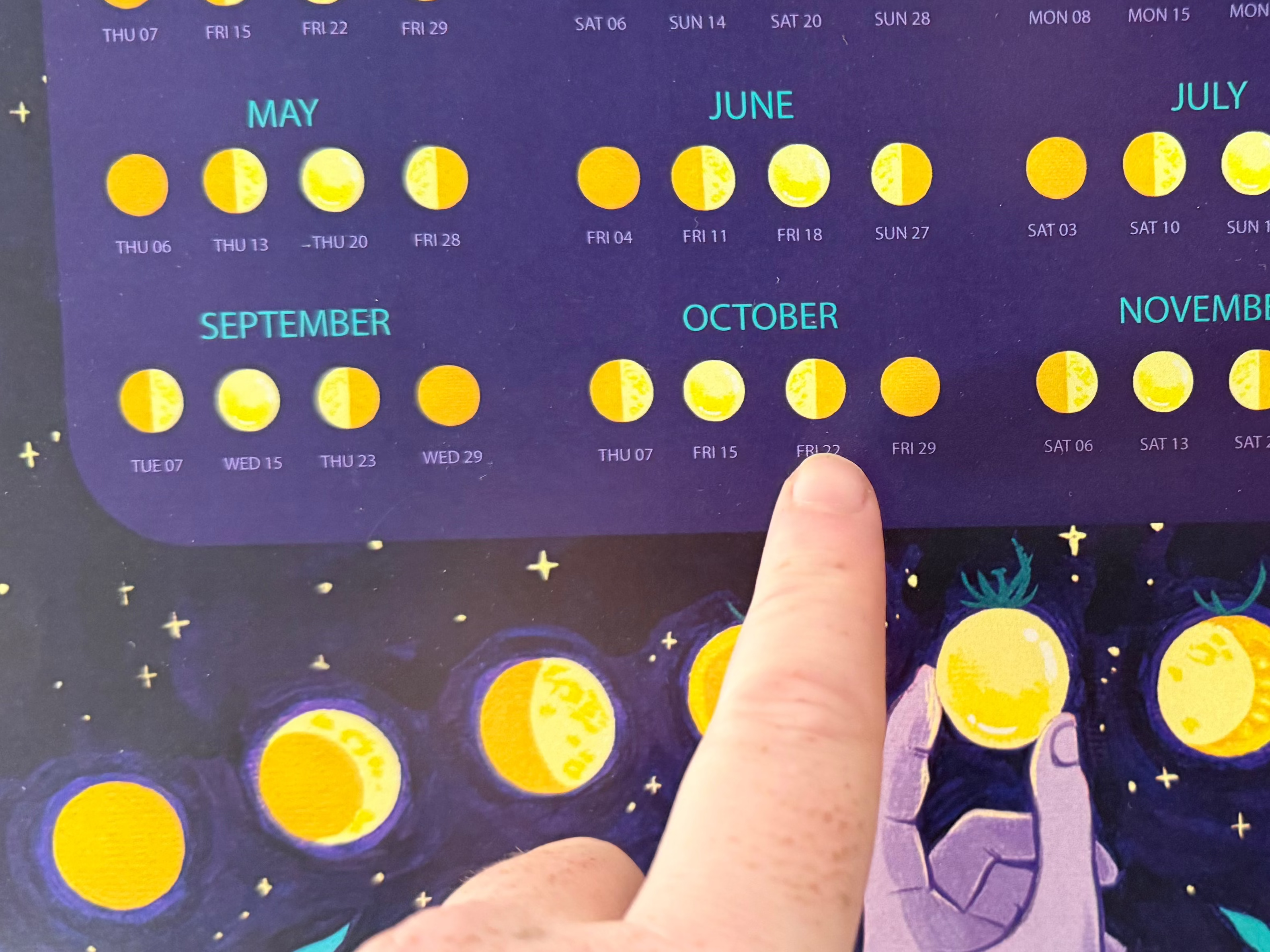 Fine art 2027 moon phase calendar by Hudson Valley Seed Co. featuring artistic lunar illustrations and moon cycle details.