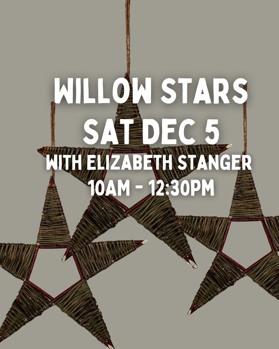 Willow Stars event with Elizabeth Stanger, December 5 at 10:00 AM