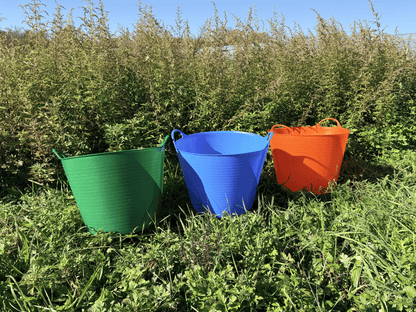 Red Gorilla 10-gallon garden tub for tools and supplies, durable plastic container with handles, ideal for gardening and storage.