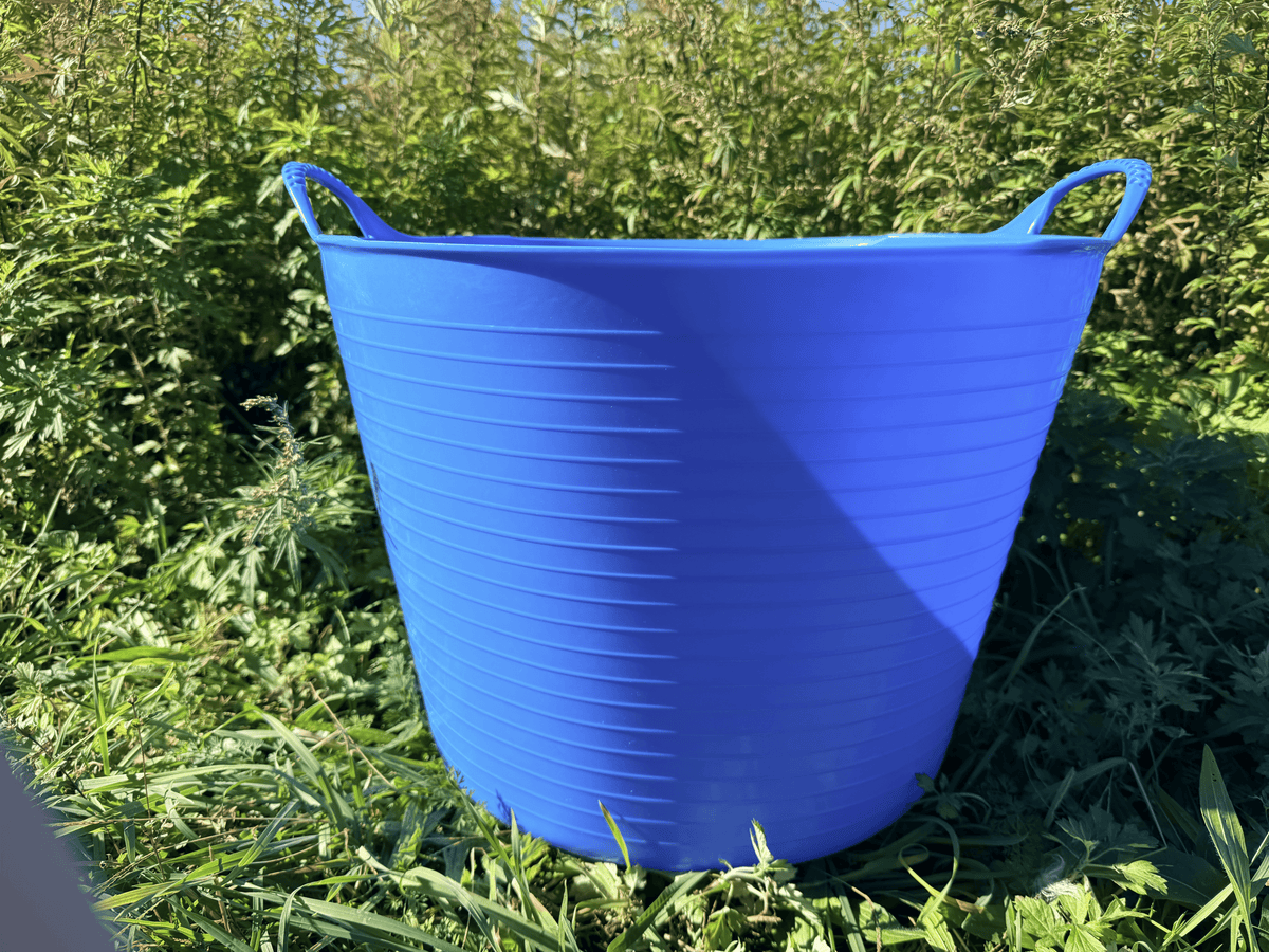 Red Gorilla 3.7-gallon garden tub for tools and supplies, sturdy plastic container with handles for gardening and storage.