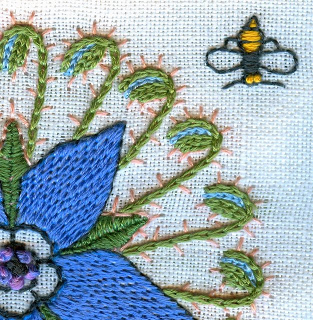 Detail of Borage embroidery by Donna Sharrett
