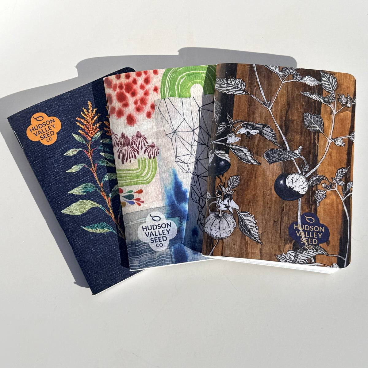 Set of three garden notebooks with floral covers, ideal for gardening notes and planning, by HVSC.
