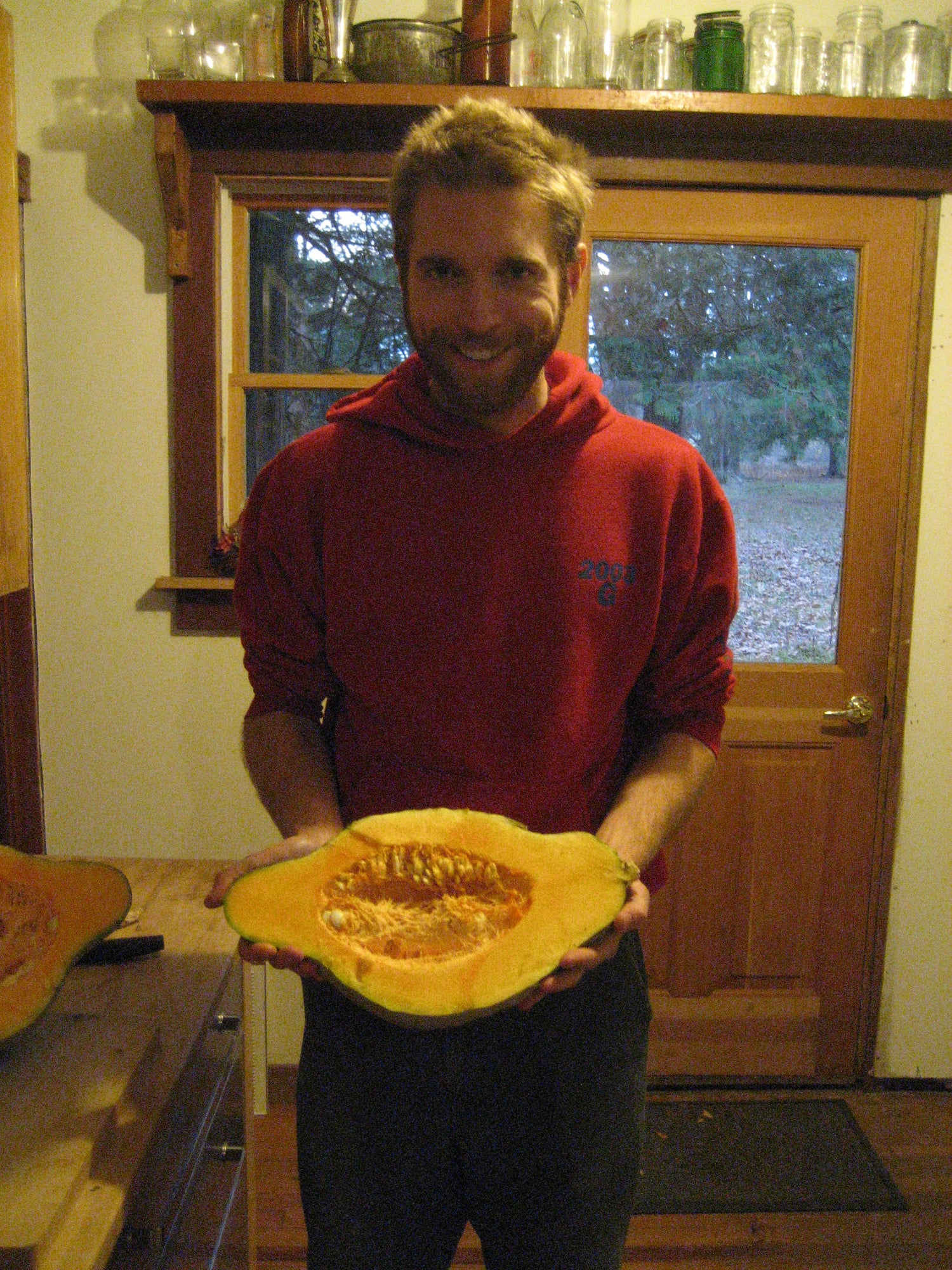 Doug getting ready to make stuffed Blue Hubbard.